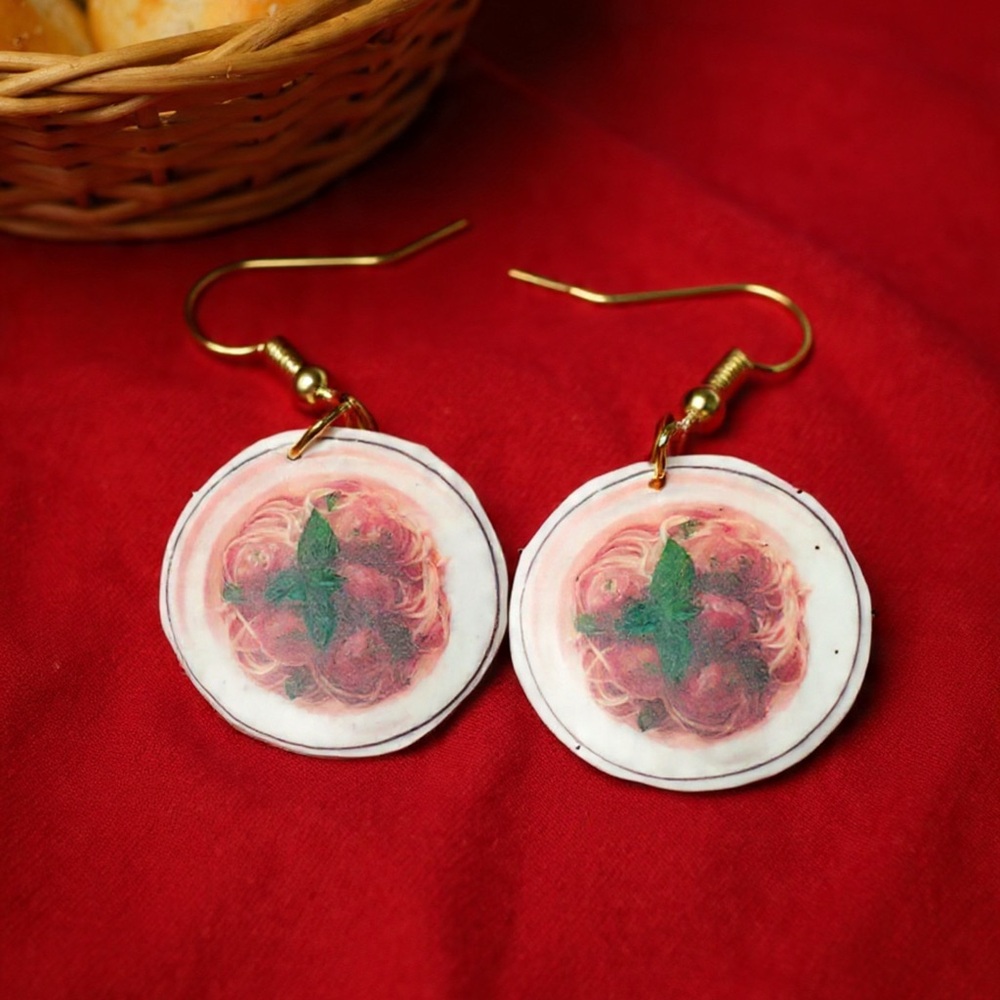 Handmade Spaghetti Meatballs Earrings